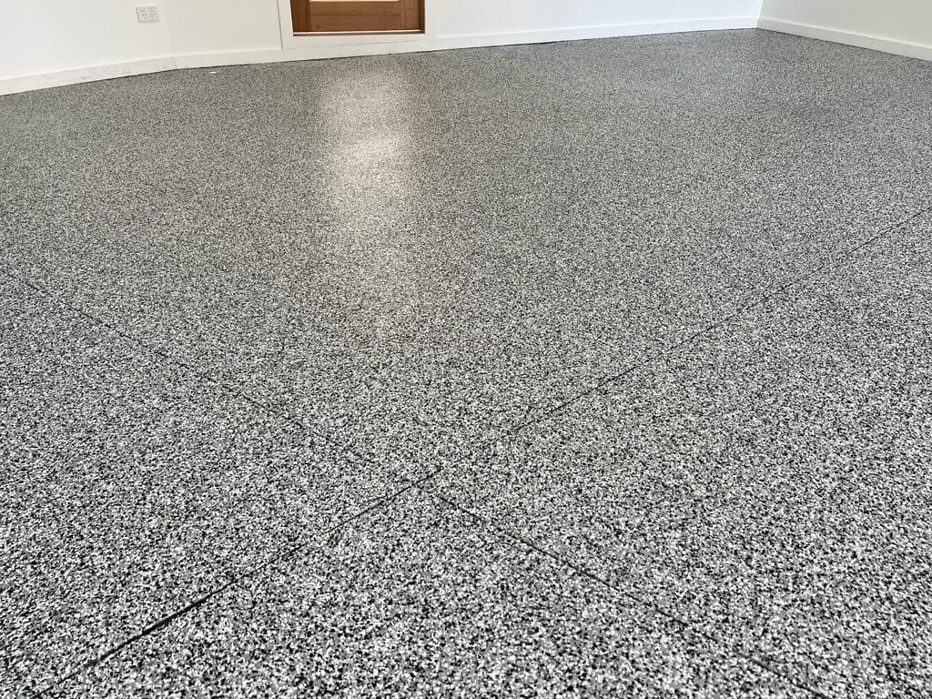APC epoxy flake system in Cookies and cream, garage floor at a home in St Clair, Sydney